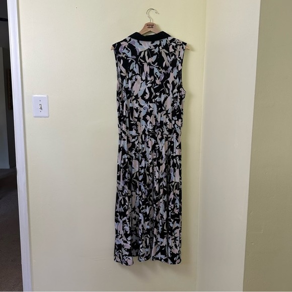 DONNA KARAN SNAP BUTTON FLORAL SLEEVELESS MIDI DRESS IN BLACK/ PINK SIZE LARGE - Picture 9 of 10